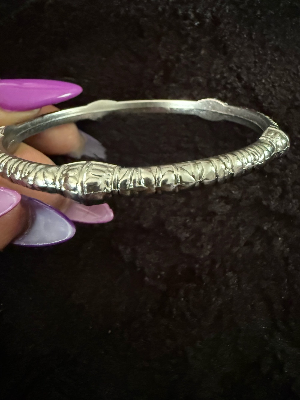 Vintage Silver Tone Engraved Bangle Bracelet Weighty Ornate Sz 7.5